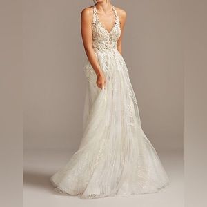 Galina Signature Floral Applique Halter Dress - SWG841
 w/ 100cm Veil